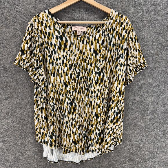 Philosophy Tops - Philosophy T-Shirt Women 2X Plus Black Geometric Short Sleeve Round Neck Rayon